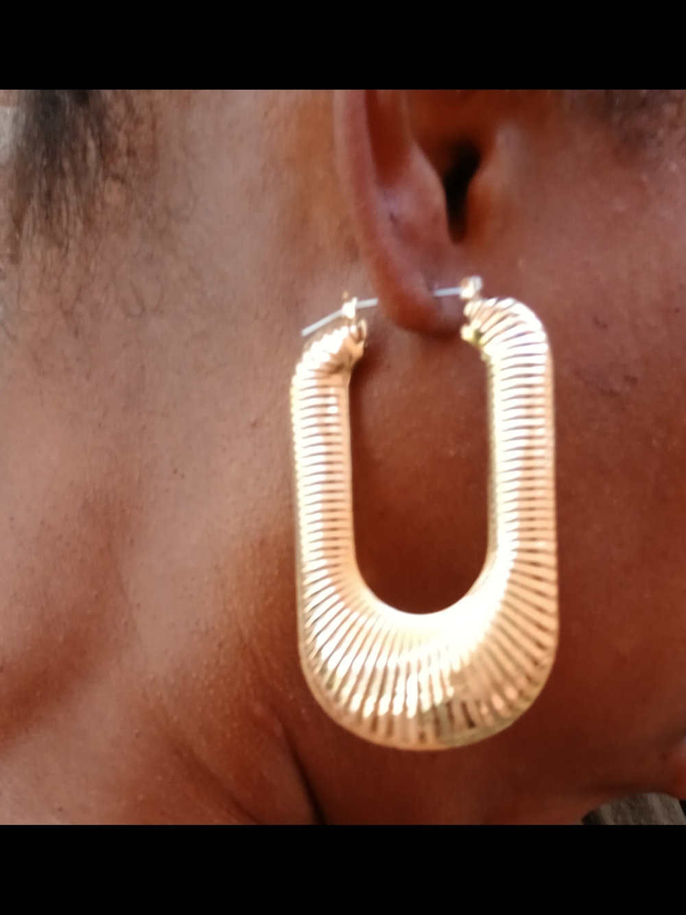 Gold Textured U-Shape Hoop Earrings - Women Jewelry